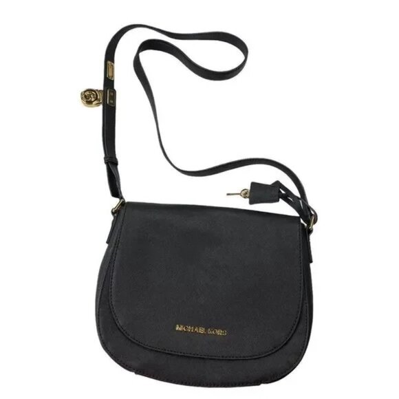 MICHAEL KORS HAMILTON GENUINE LEATHER BLACK LARGE MESSENGER BAG-LIKE NEW - Picture 2 of 13